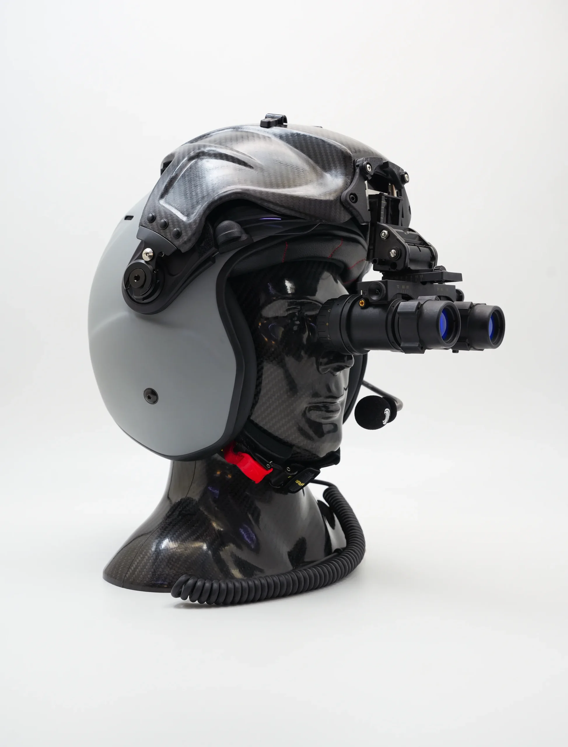helicopter-helmet-rt-nvg-mount-left-side HORUS HH-77/RT helicopter pilot helmet, left side profile with NVG mount